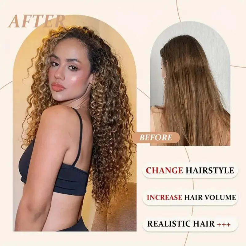 Synthetic Kinky Curly Clip On Hair Extensions Black Blonde Fluffy Kinky Curly Full Head Fake Pieces Hair Extensions For Women — image 5