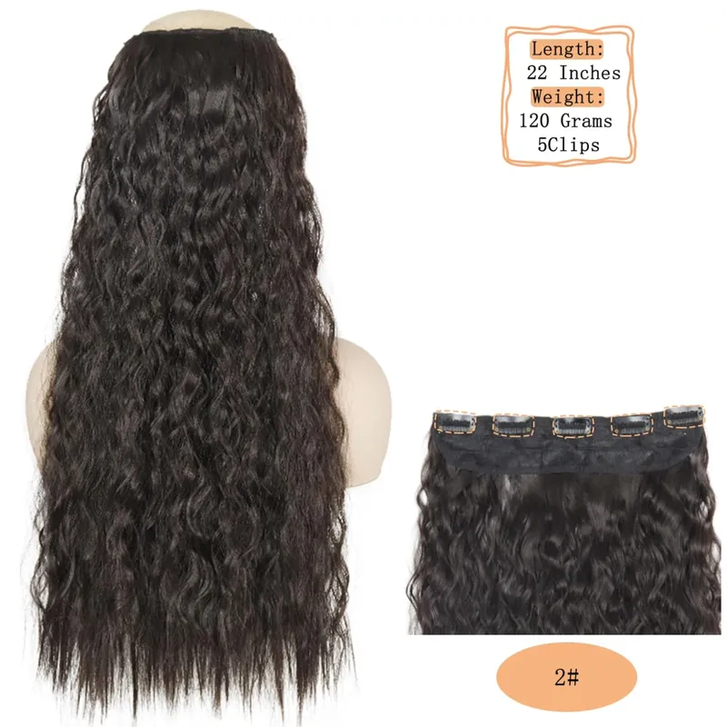 Synthetic 5 Clips Long Water Wave Clip In Hair Extensions Heat Resistant 22Inch One Piece Black Brown Hairpiece For Women — image 10