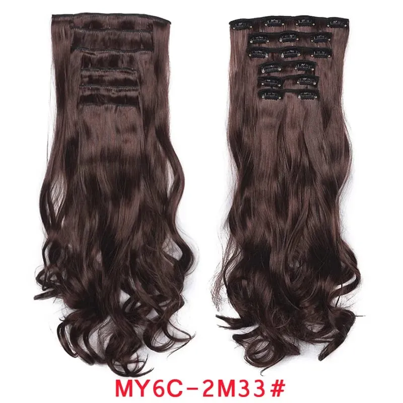 Long Wavy Hair Extensions Synthetic Clip In Hair Extensions Ombre Honey Blonde Dark Brown Thick Hairpieces 6pcs/set 20 Inch — image 12