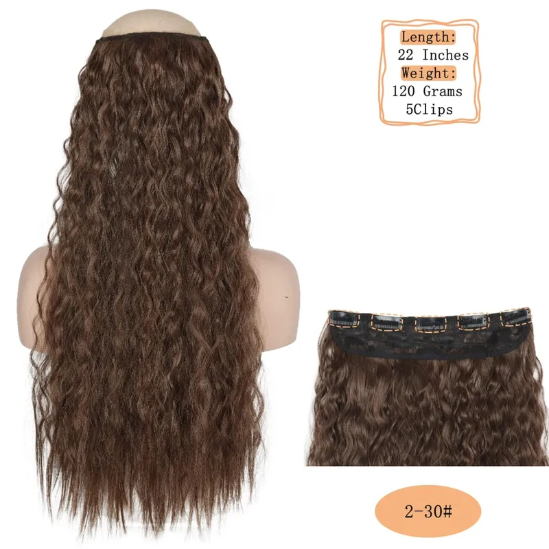 Synthetic 5 Clips Long Water Wave Clip In Hair Extensions Heat Resistant 22Inch One Piece Black Brown Hairpiece For Women