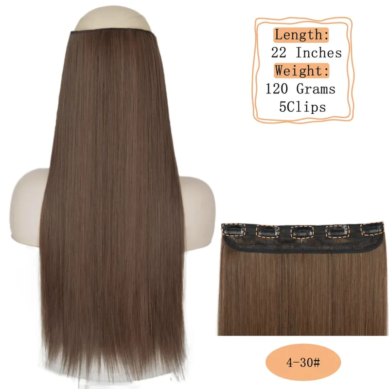 Synthetic 5 Clips Long Water Wave Clip In Hair Extensions Heat Resistant 22Inch One Piece Black Brown Hairpiece For Women — image 28