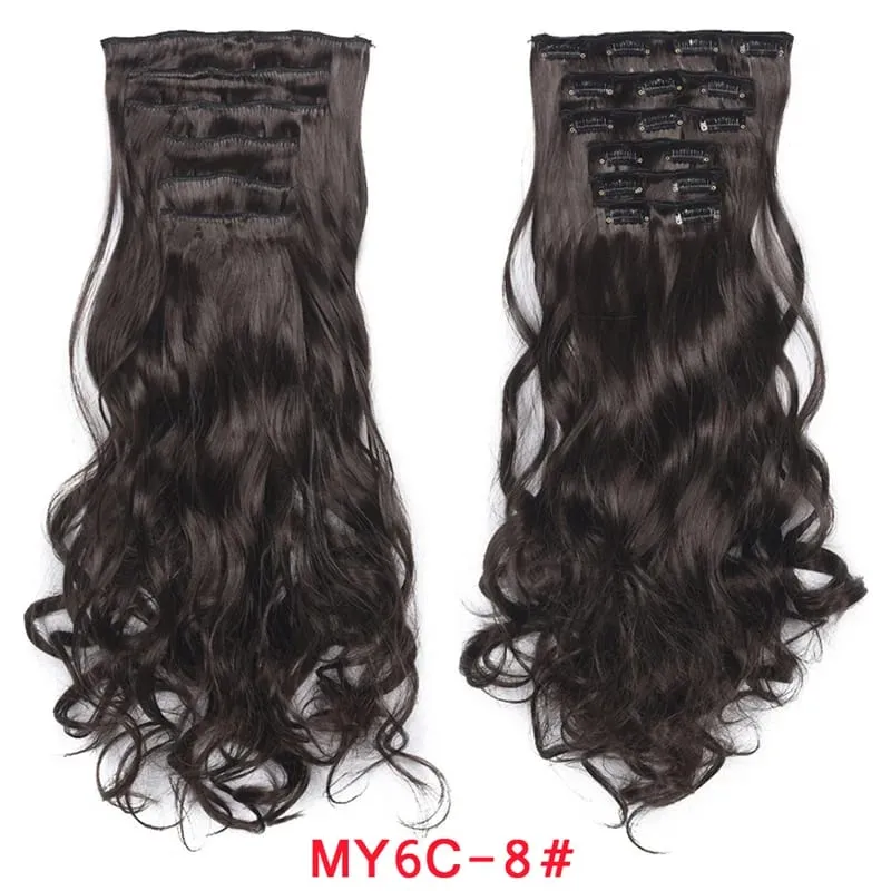 Long Wavy Hair Extensions Synthetic Clip In Hair Extensions Ombre Honey Blonde Dark Brown Thick Hairpieces 6pcs/set 20 Inch — image 18