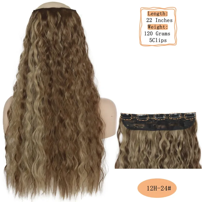 Synthetic 5 Clips Long Water Wave Clip In Hair Extensions Heat Resistant 22Inch One Piece Black Brown Hairpiece For Women — image 21