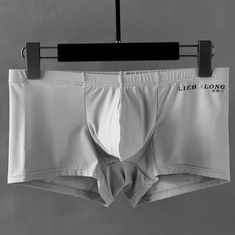 Sexy roupa interior masculina boxers de seda gelo sexi para meninos homem u convexo grande saco respirável protuberância shorts náilon verão pounch calcinha conjunto — image 6