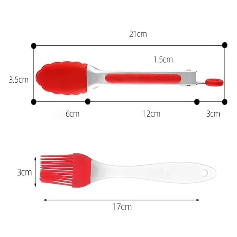 1pc/3pcs Tong&Oil Brush&Silicone Spatula Cookware Utensils Food Grade Cooking Clamp Kitchen Home Salad Serving BBQ Tool Scraper