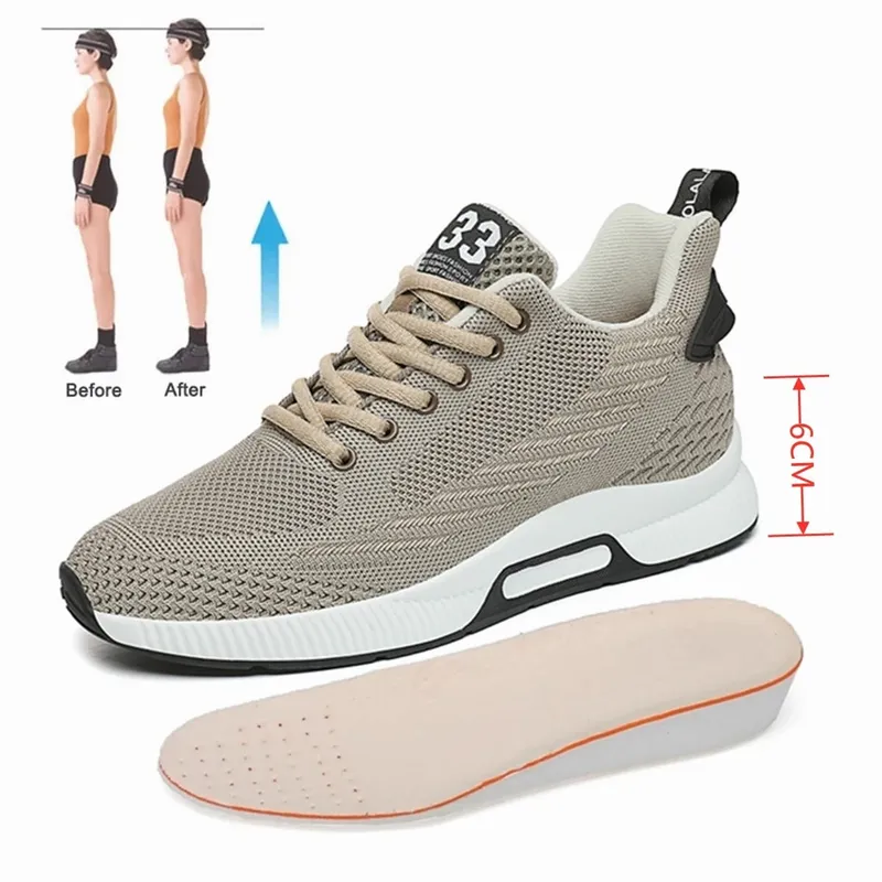 Stor størrelse Elevator Sko Mænd Sneakers Forhøjelse Sko Højde Forøg Sko Indlægssåler 6CM Mand Dagligliv Højdeforøgende Sko
