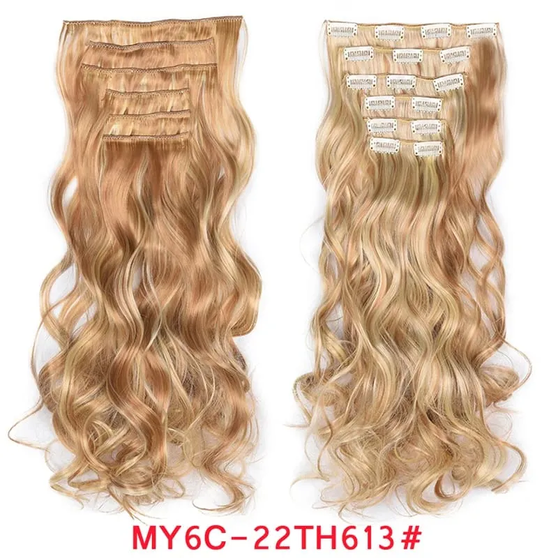 Long Wavy Hair Extensions Synthetic Clip In Hair Extensions Ombre Honey Blonde Dark Brown Thick Hairpieces 6pcs/set 20 Inch — image 19