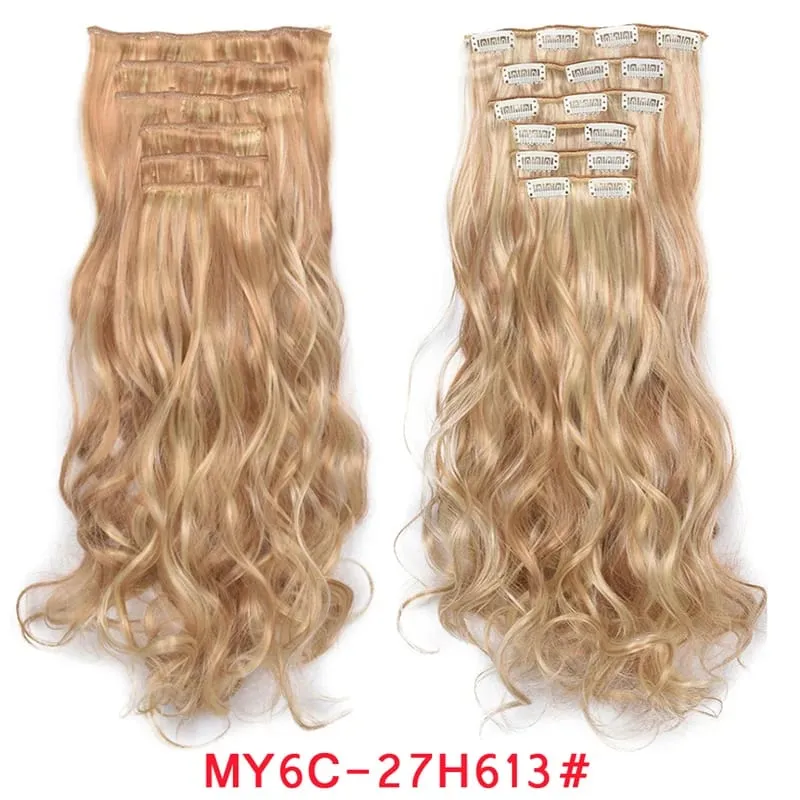 Long Wavy Hair Extensions Synthetic Clip In Hair Extensions Ombre Honey Blonde Dark Brown Thick Hairpieces 6pcs/set 20 Inch — image 23