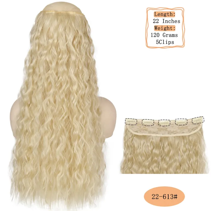 Synthetic 5 Clips Long Water Wave Clip In Hair Extensions Heat Resistant 22Inch One Piece Black Brown Hairpiece For Women — image 22