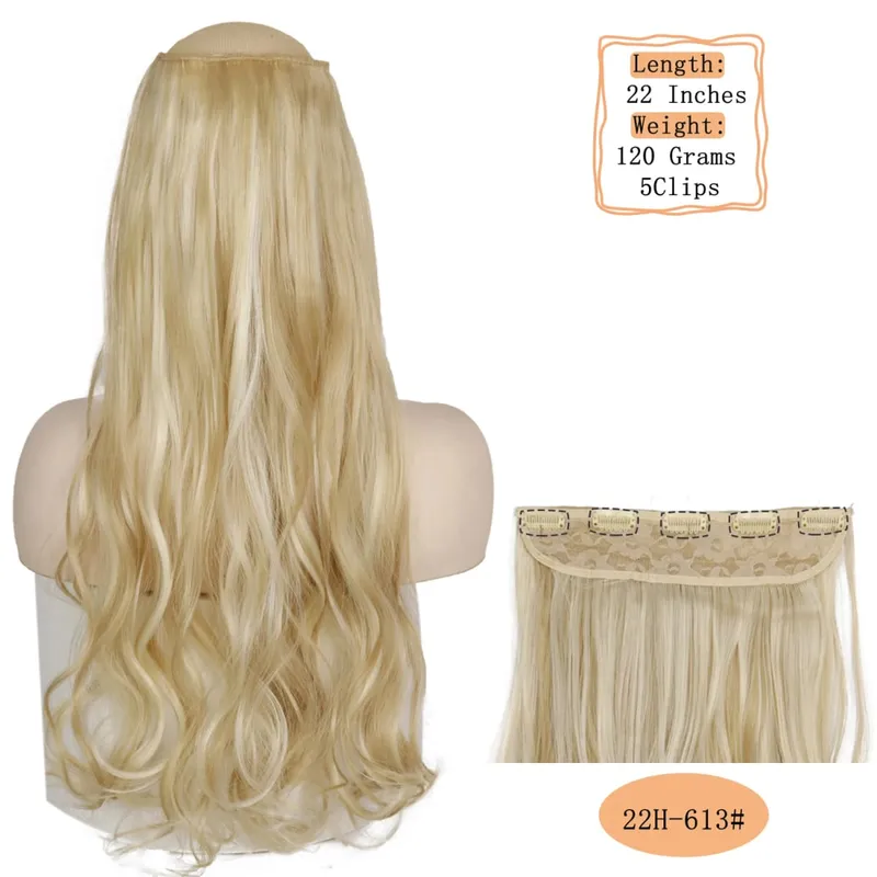 Synthetic 5 Clips Long Water Wave Clip In Hair Extensions Heat Resistant 22Inch One Piece Black Brown Hairpiece For Women — image 39