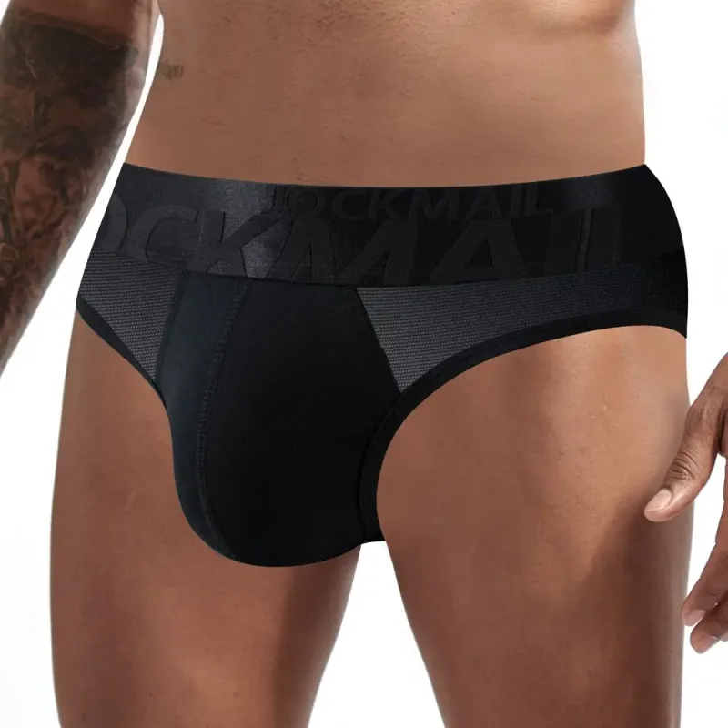 Jockmail 섹시한 남성 속옷 브리프 코튼 로우 라이즈 언더 팬츠 네트 원사 레이스, 통기성 여름 반바지 calzoncillos hombre slip