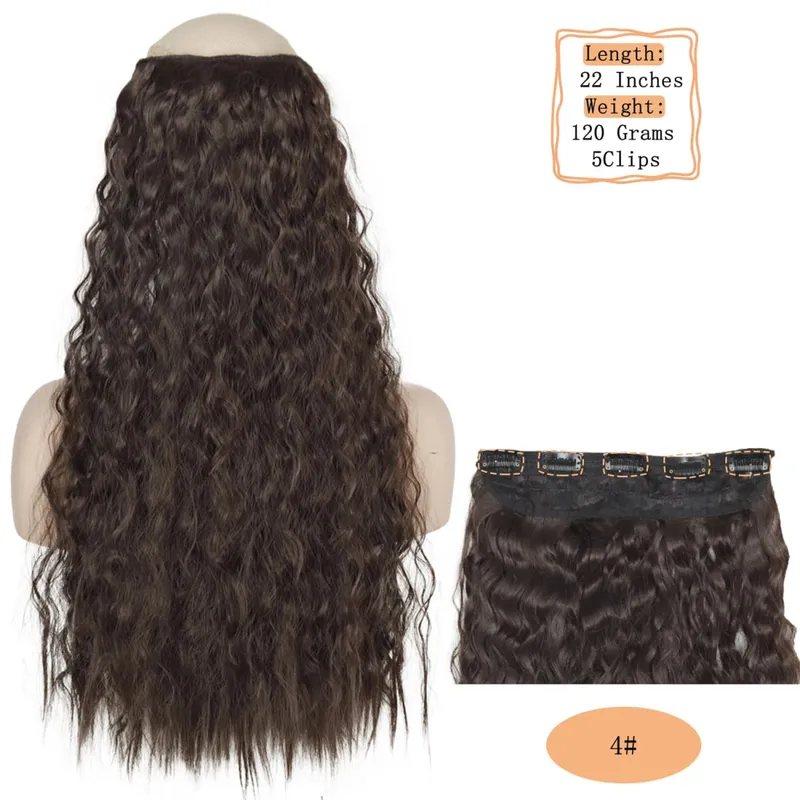 Synthetic 5 Clips Long Water Wave Clip In Hair Extensions Heat Resistant 22Inch One Piece Black Brown Hairpiece For Women — image 11