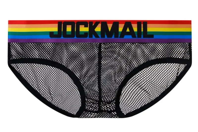 Jockmail 섹시한 남성 속옷 브리프 코튼 로우 라이즈 언더 팬츠 네트 원사 레이스, 통기성 여름 반바지 calzoncillos hombre slip