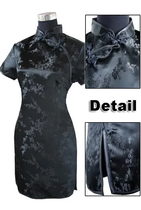 Black Traditional Chinese Women Qipao Dress Sexy Short Mini Cheongsam Handmade Button Flower Large Size 3XL 4XL 5XL 6XL