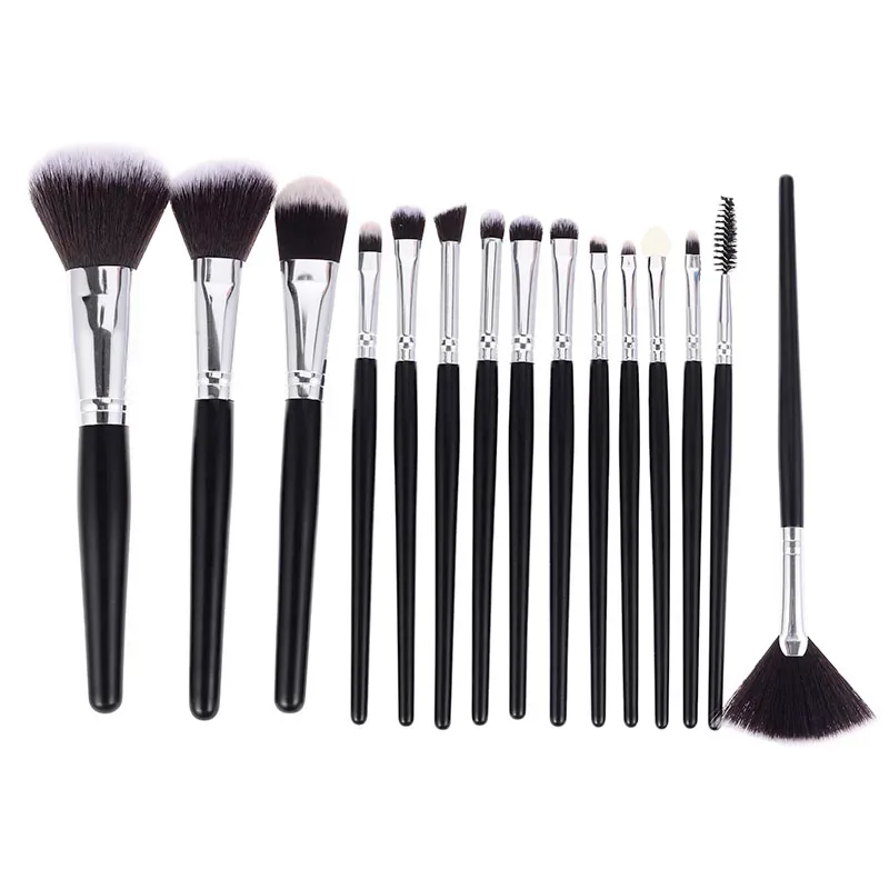 15pcs Makeup Brushes Set Fan Brush Powder Foundation Blusher Bronzer Eyeshadow Liner Brow Lip Gloss Contour Highlight Blend Tool