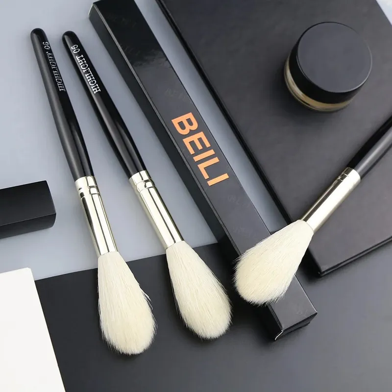 1 pz 100% pelo di capra Evidenziatore Pennelli per trucco nero Professionale Natural Pony Ombretto Blush Sopracciglio Pennelli per trucco