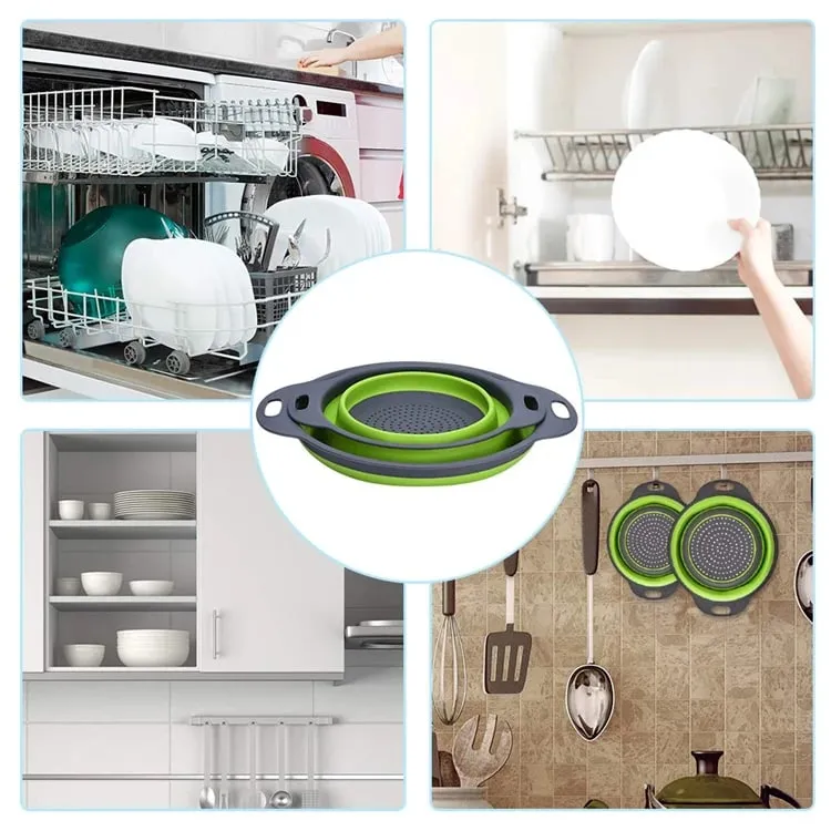 Round Folding Colander BPA Free Fruits Vegetables Washing Drain Basket Kitchen Colander Strainer Dishwasher Safe KC0236
