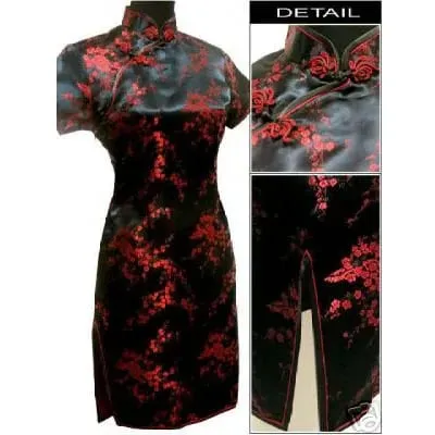 Black Traditional Chinese Women Qipao Dress Sexy Short Mini Cheongsam Handmade Button Flower Large Size 3XL 4XL 5XL 6XL