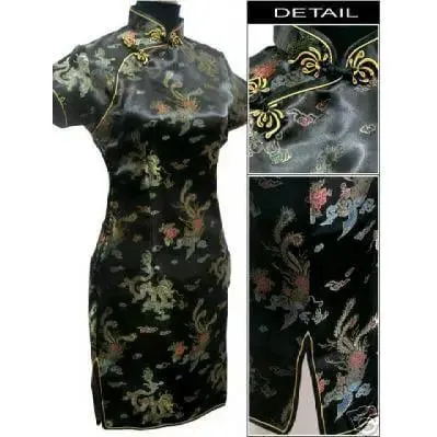 Black Traditional Chinese Women Qipao Dress Sexy Short Mini Cheongsam Handmade Button Flower Large Size 3XL 4XL 5XL 6XL