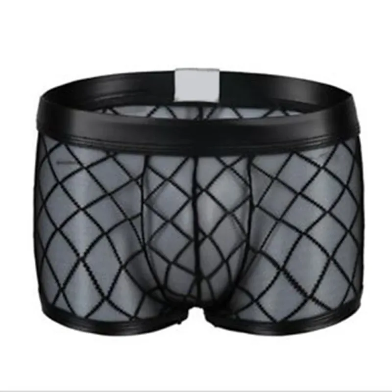 Sexy Breathable Thin Boxer Black Men Mesh Transparent See Through U-convex Underwear Lingerie Gay Wear Pants