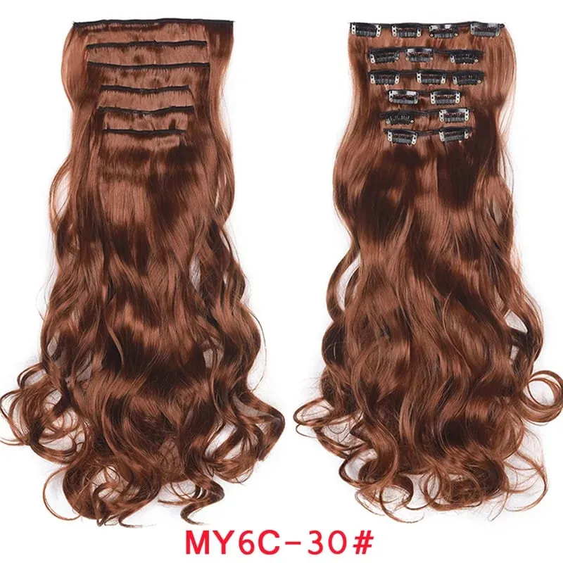 Long Wavy Hair Extensions Synthetic Clip In Hair Extensions Ombre Honey Blonde Dark Brown Thick Hairpieces 6pcs/set 20 Inch — image 25