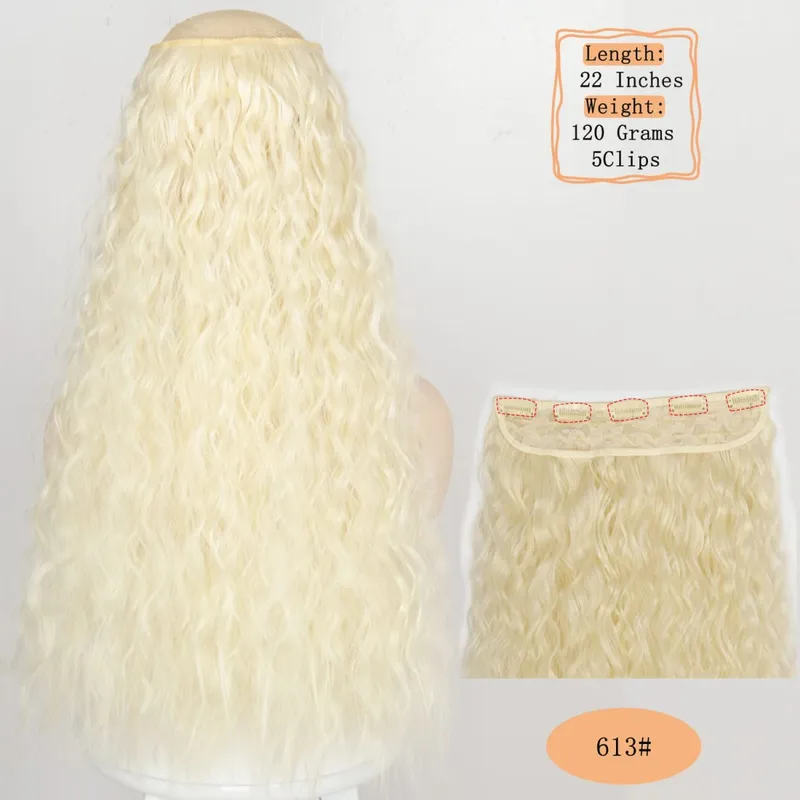 Synthetic 5 Clips Long Water Wave Clip In Hair Extensions Heat Resistant 22Inch One Piece Black Brown Hairpiece For Women — image 17