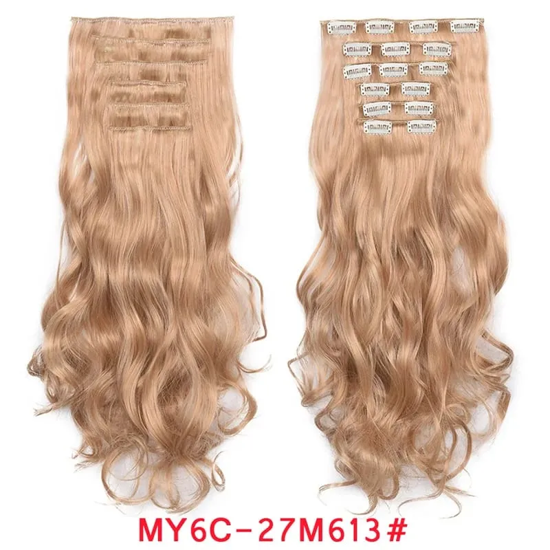 Long Wavy Hair Extensions Synthetic Clip In Hair Extensions Ombre Honey Blonde Dark Brown Thick Hairpieces 6pcs/set 20 Inch — image 24