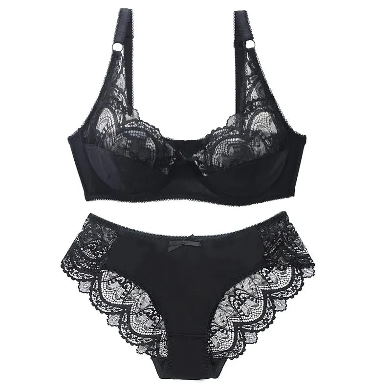 2021 New Sexy Ultra-Thin Thick Push Up Lace BCDE Cup Bra Sets For Women Underwear Plus Size Female Lingerie