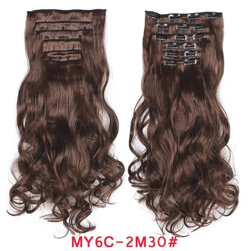 Long Wavy Hair Extensions Synthetic Clip In Hair Extensions Ombre Honey Blonde Dark Brown Thick Hairpieces 6pcs/set 20 Inch — image 11