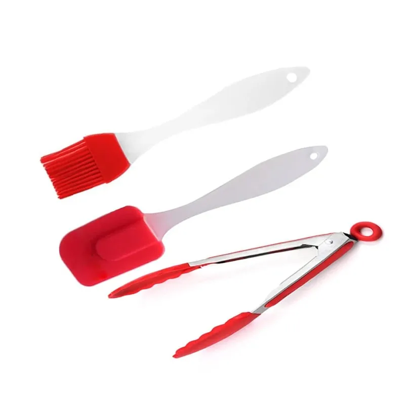 1pc/3pcs Tong&Oil Brush&Silicone Spatula Cookware Utensils Food Grade Cooking Clamp Kitchen Home Salad Serving BBQ Tool Scraper