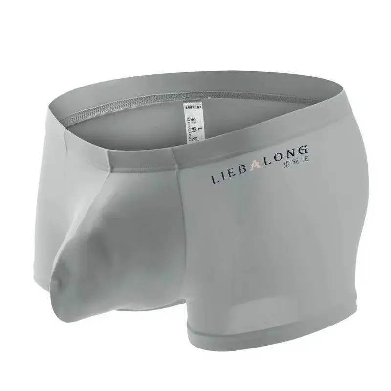Sexy roupa interior masculina boxers de seda gelo sexi para meninos homem u convexo grande saco respirável protuberância shorts náilon verão pounch calcinha conjunto — image 5