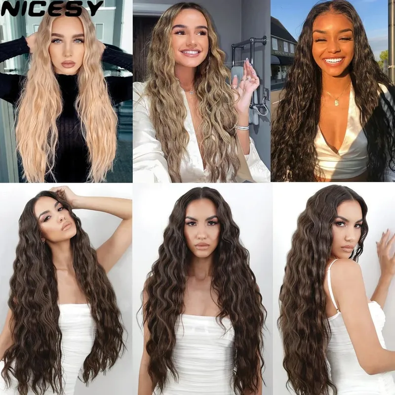 Synthetic 5 Clips Long Water Wave Clip In Hair Extensions Heat Resistant 22Inch One Piece Black Brown Hairpiece For Women — image 7