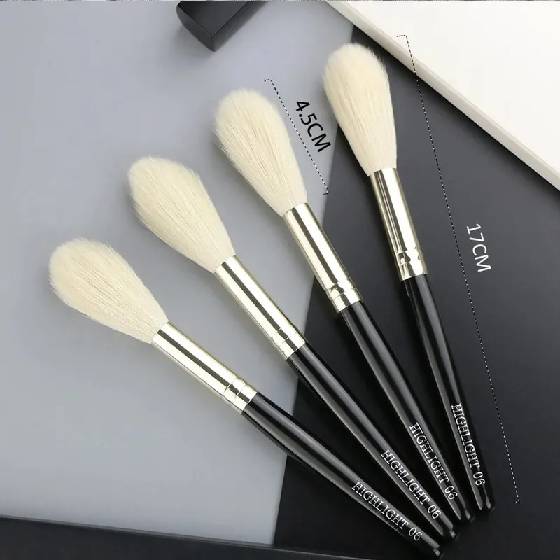 1 pz 100% pelo di capra Evidenziatore Pennelli per trucco nero Professionale Natural Pony Ombretto Blush Sopracciglio Pennelli per trucco