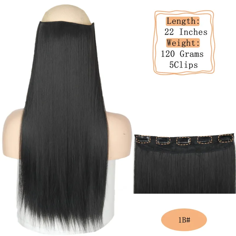 Synthetic 5 Clips Long Water Wave Clip In Hair Extensions Heat Resistant 22Inch One Piece Black Brown Hairpiece For Women — image 27