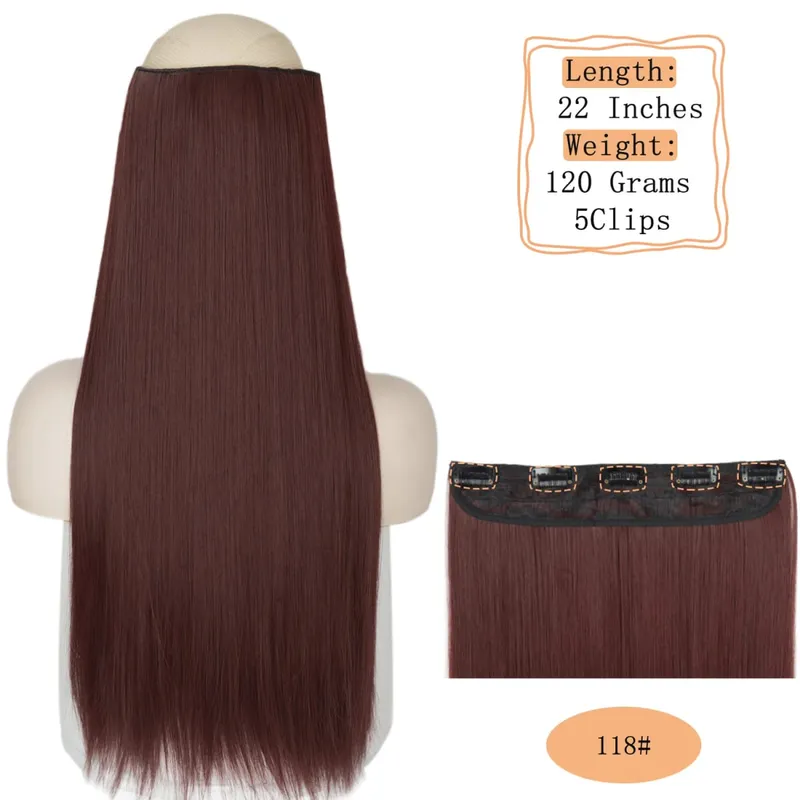 Synthetic 5 Clips Long Water Wave Clip In Hair Extensions Heat Resistant 22Inch One Piece Black Brown Hairpiece For Women — image 35