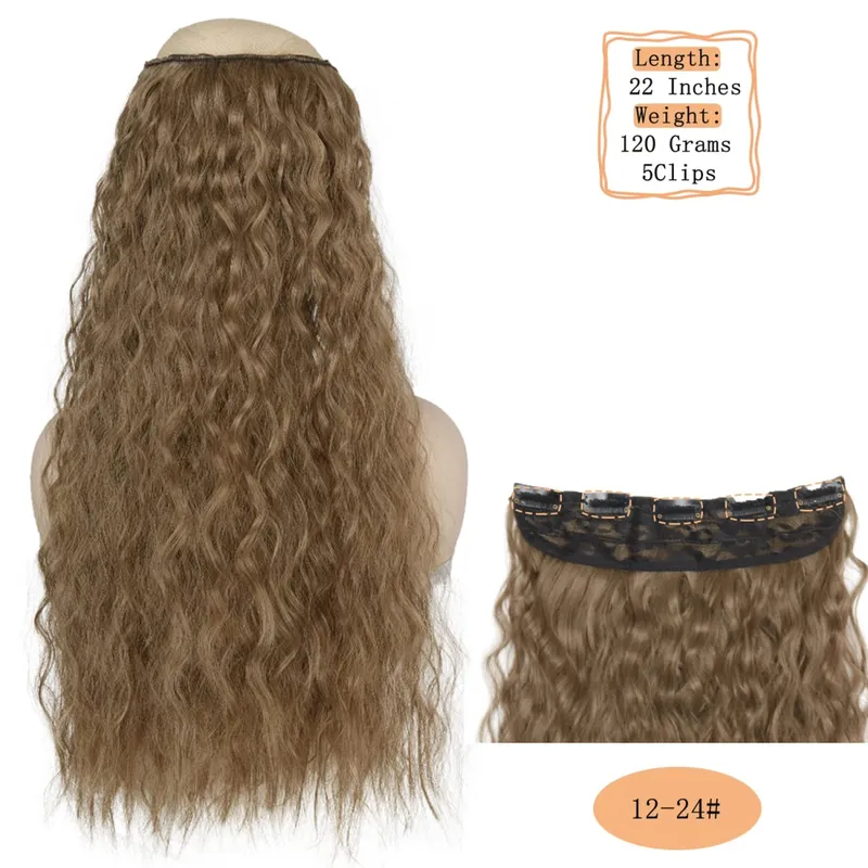 Synthetic 5 Clips Long Water Wave Clip In Hair Extensions Heat Resistant 22Inch One Piece Black Brown Hairpiece For Women — image 15