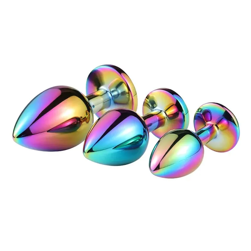 Rainbow Rose gold pink Small Medium size set Heart shape Crystal Metal anal beads butt plug Jewelry sex toy for female male