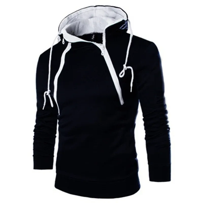 Men's Hoodies Long Sleeve Sweatshirts for Men Zipper Hooded Pullover High Neck Mens Sweatshirt Top Jacket Coat Black Sweater — image 3