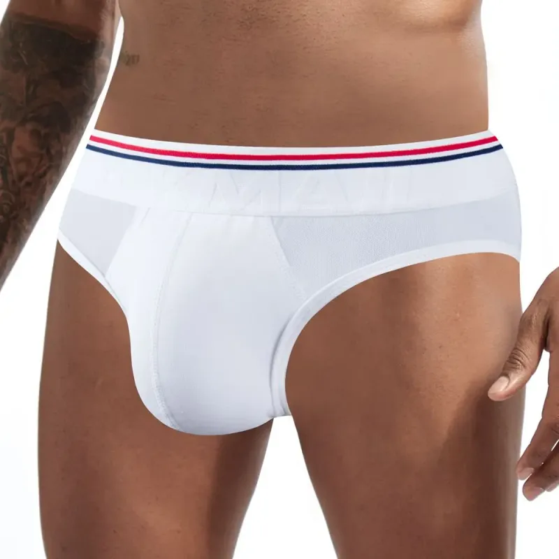 Jockmail 섹시한 남성 속옷 브리프 코튼 로우 라이즈 언더 팬츠 네트 원사 레이스, 통기성 여름 반바지 calzoncillos hombre slip
