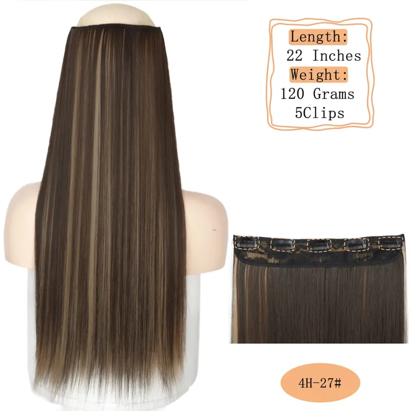 Synthetic 5 Clips Long Water Wave Clip In Hair Extensions Heat Resistant 22Inch One Piece Black Brown Hairpiece For Women — image 29