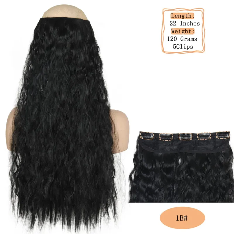 Synthetic 5 Clips Long Water Wave Clip In Hair Extensions Heat Resistant 22Inch One Piece Black Brown Hairpiece For Women — image 8