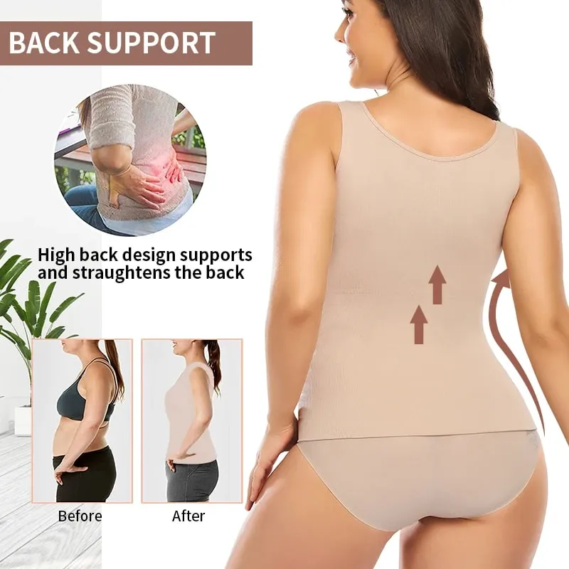 Top Tank untuk Wanita dengan Bra Rak Terbina dalam Bra Kasual Tali Lebar Asas Kamisol Tanpa Lengan Pembentuk Atas dengan Bra Boleh Tanggal