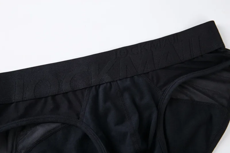 Jockmail 섹시한 남성 속옷 브리프 코튼 로우 라이즈 언더 팬츠 네트 원사 레이스, 통기성 여름 반바지 calzoncillos hombre slip