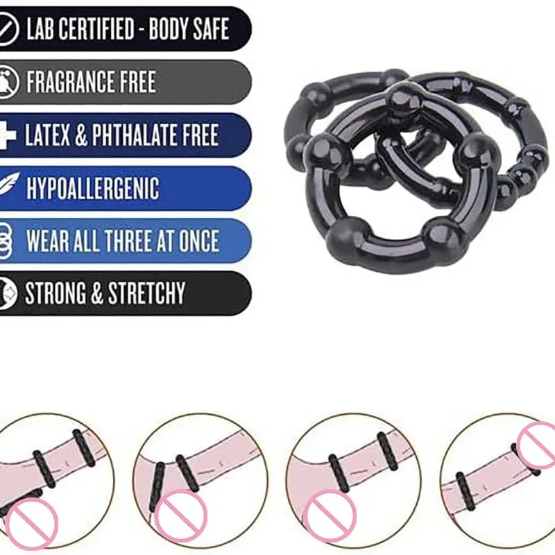 3Pcs/Set Silicone Cock Rings Set for Men Penis Enhancer Stronger Erection Delay Ejaculation Adult Sex Toys 18+