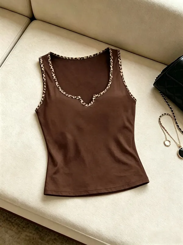 Women Solid Color Tank Top Casual Notched V Neck Form Fitting Sleeveless Cami Top