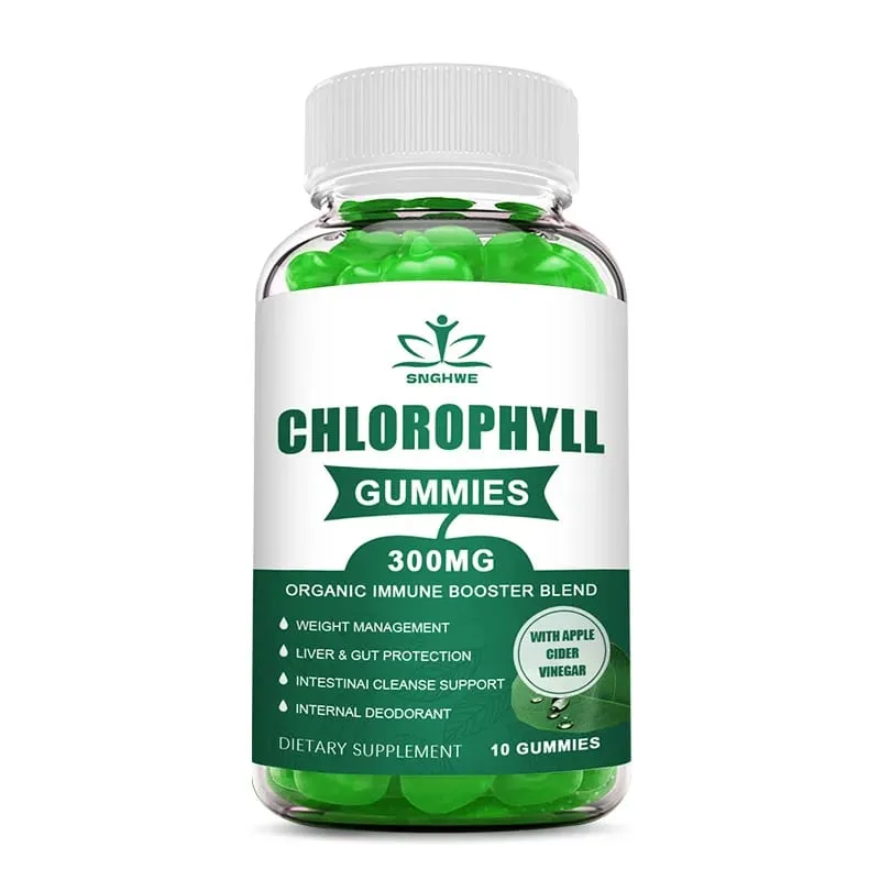 Klorofyl-gummi-med ACV-vitamin D3 C E B12 - Naturlig deodorant-energi booster immun- og fordøjelsesstøtte Vegansk 60 slik