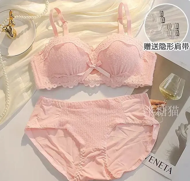 New Lace Lingerie Set Non Wired Padded Bra Half Cup Small Bust Boost Sexy Anti-Sag Underwear Women All Season S-XLAB Cup — image 15