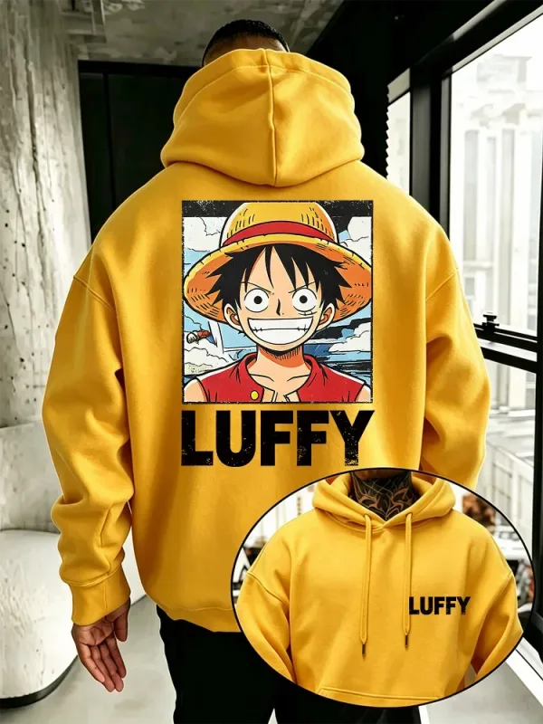 Anime One Piece Hoodie, Vintage Luffy Cartoon Character Front & Back Print Loose Fit Pullover Sweatshirt for Manga Enthusiasts — image 4