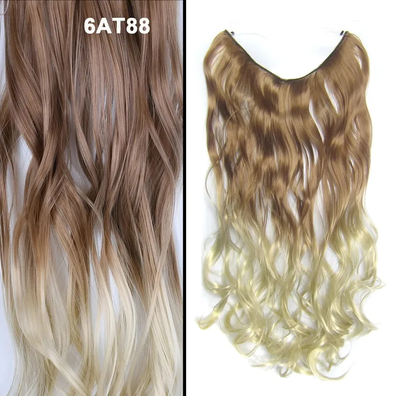 Jeedou Wavy Hair Extension Elasticity Invisible Wire Fish Line One Piece No Clips Synthetic Hairpieces Ombre Color For Ladies