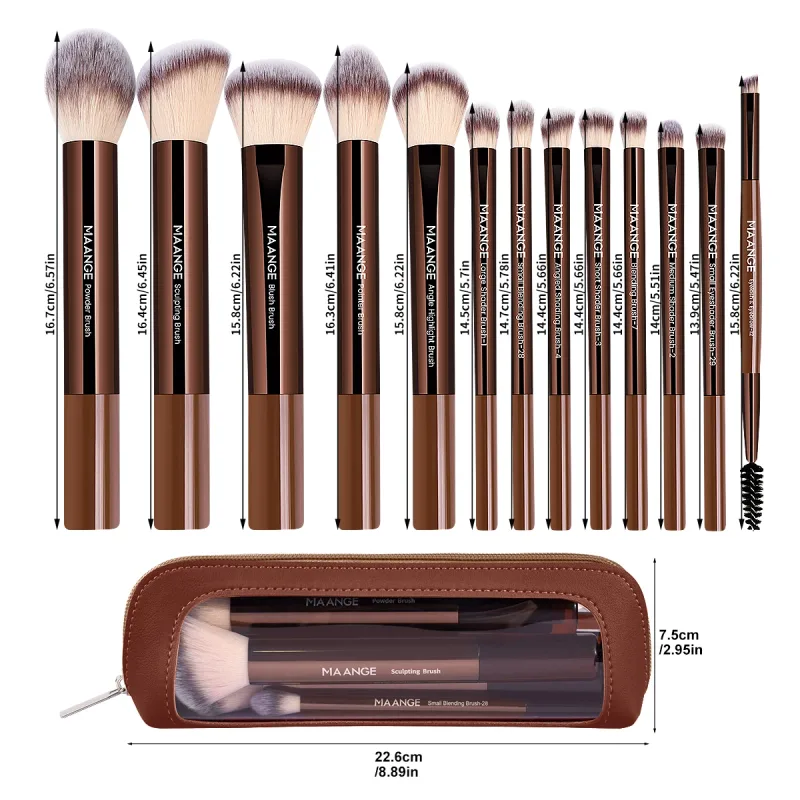 13pcs Classic Makeup Brushes with Storage Bag Soft Foundation Powder Eyeshadow Kabuki Blending Makeup Tools Coffee Brown — image 2